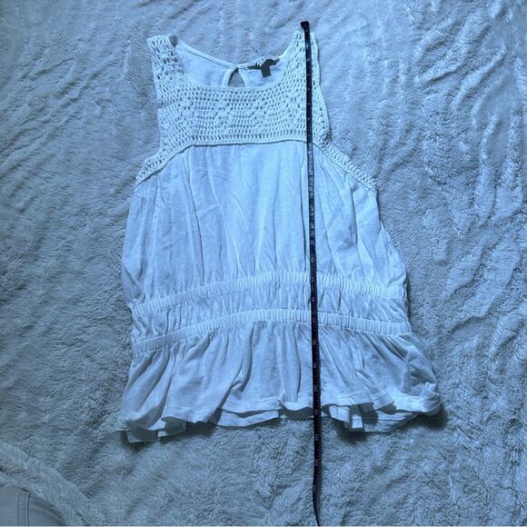Lucky Brand Size XS White Crochet Lace Peplum Top Tank Cottagecore Coastal Beach - Picture 11 of 13